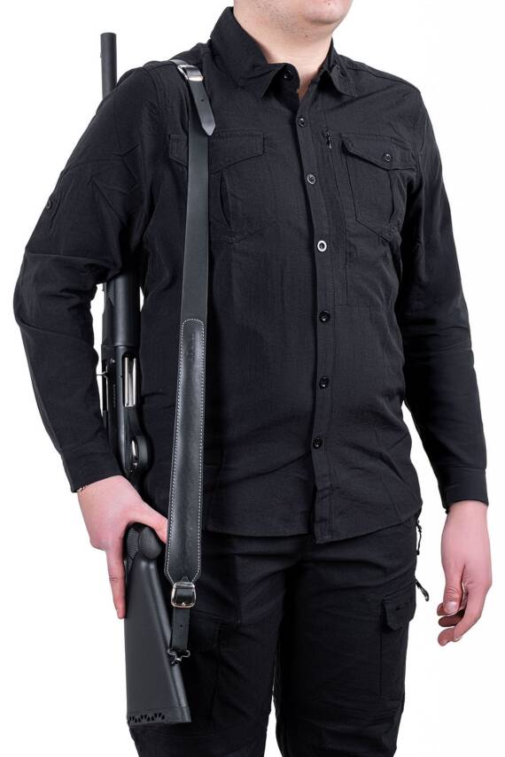 SAVAGE Premium Deri Siyah Av Tüfeği Taşıma Askısı - Lüks Model - 4