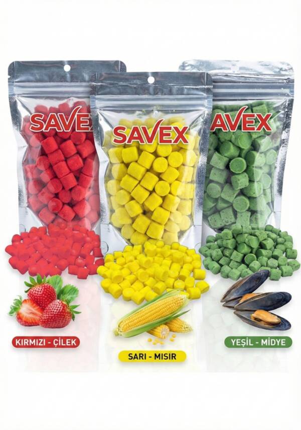 Savex 3'lü Kesme Sazan ve Yayın Hamuru Seti (Mısır + Çilek + Midye) - Toplam 240gr Hazır İğne Yemi - 3