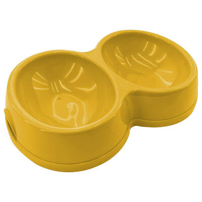 Savex 8566 İkili Mama Su Kabı - Sarı Renkli Kedi Köpek Beslenme Seti