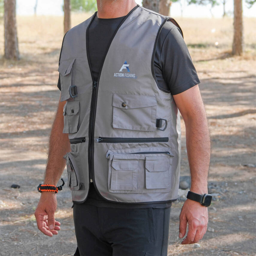 Action Dört Mevsim Çok Cepli Outdoor Spor Yelek Gri - 1