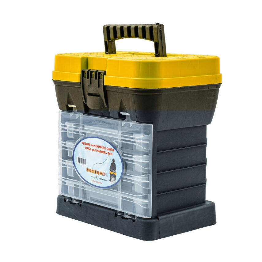 Tabureli Balıkçı Takım Çantası - 4 Çekmeceli - Sarı - 2