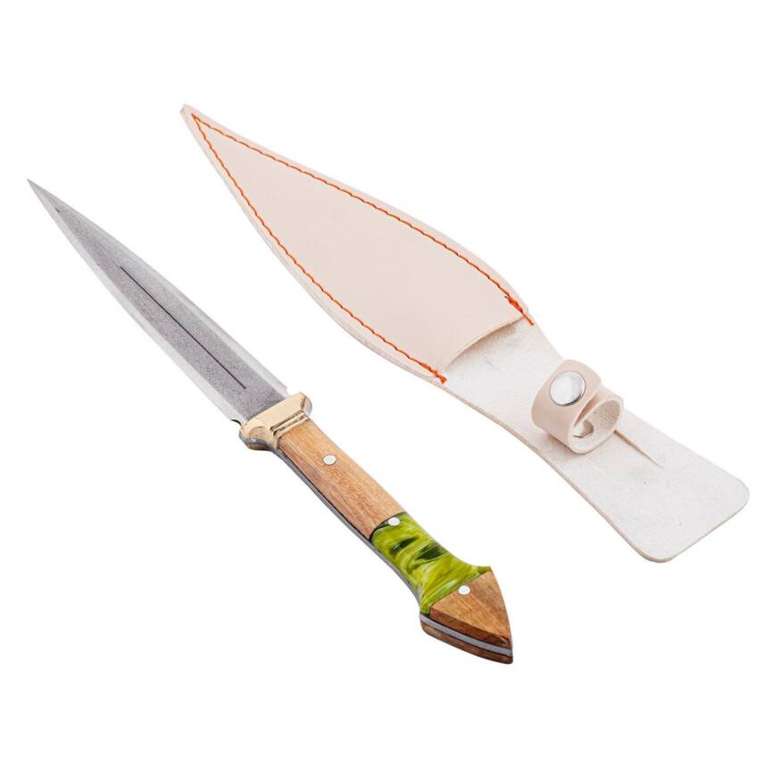 Çift Ağızlı Çerkez Bıçağı - Deri Kılıflı - Epoksi Sap - Büyük - Yeşil - 4