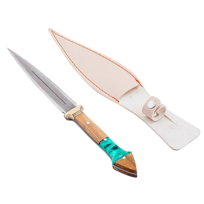 Çift Ağızlı Çerkez Bıçağı - Deri Kılıflı - Epoksi Sap - Büyük - Turkuaz - 3