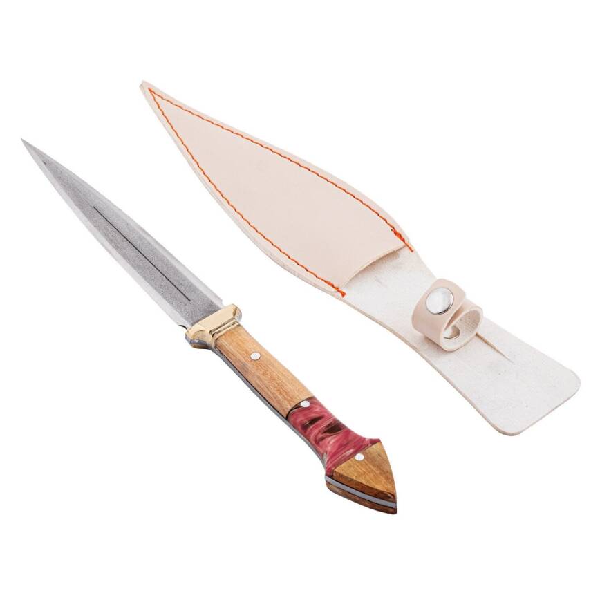 Çift Ağızlı Çerkez Bıçağı - Deri Kılıflı - Epoksi Sap - Büyük - Kırmızı - 4