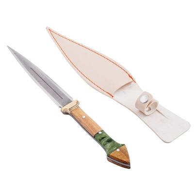 Çift Ağızlı Çerkez Bıçağı - Deri Kılıflı - Epoksi Sap - Büyük - Haki - 4