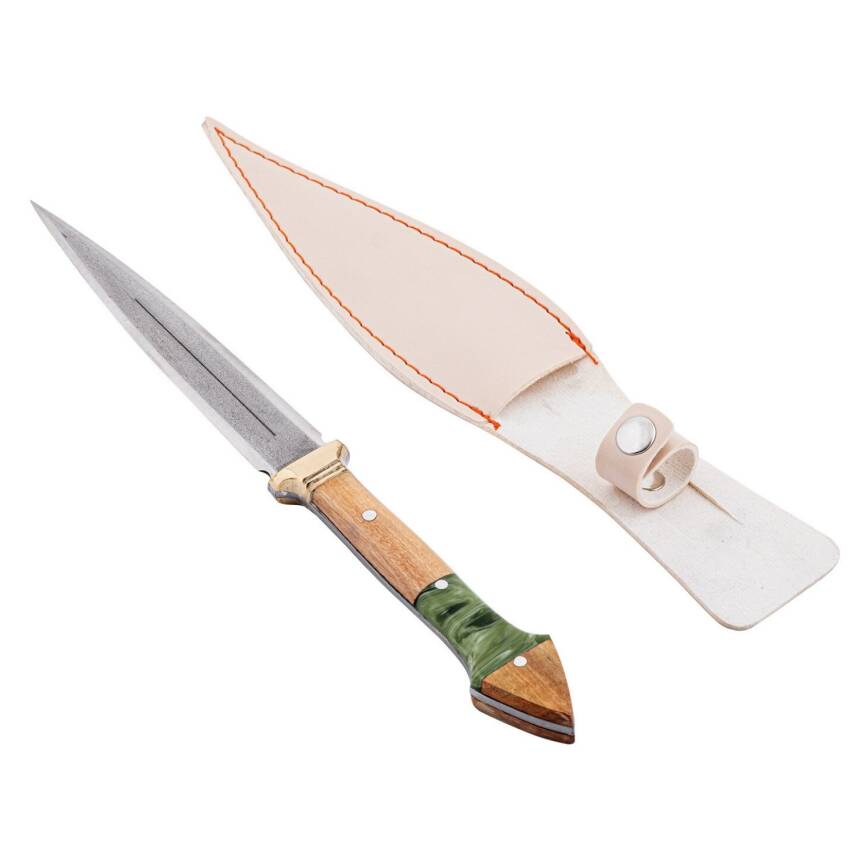 Çift Ağızlı Çerkez Bıçağı - Deri Kılıflı - Epoksi Sap - Büyük - Haki - 4