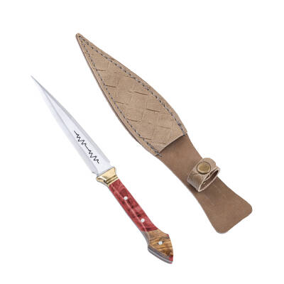Savex Çift Yüzlü Çerkes Kaması - Deri Kılıflı Epoksi Kabzalı Kırmızı Avcılık Bıçağı - 1