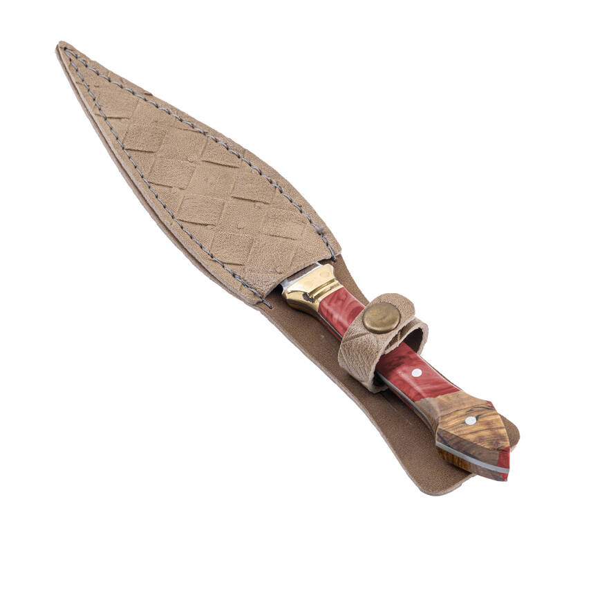 Savex Çift Yüzlü Çerkes Kaması - Deri Kılıflı Epoksi Kabzalı Kırmızı Avcılık Bıçağı - 2