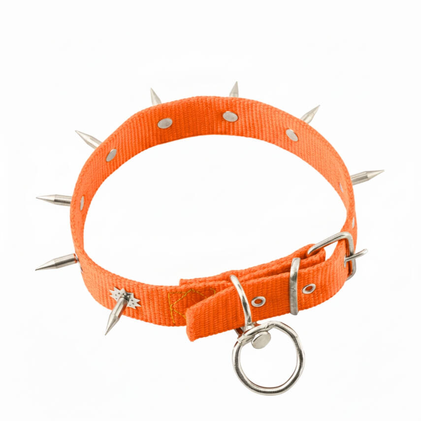 Savex Dokuma Çivili Köpek Boyun Tasması - 4x70 cm - Turuncu - 3
