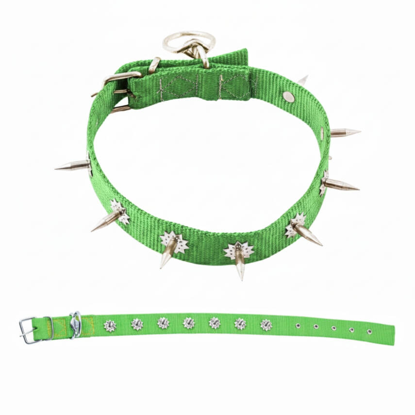 Savex Dokuma Çivili Köpek Boyun Tasması - 4x70 cm - Yeşil: Güvenlik ve Stil Bir Arada - 1