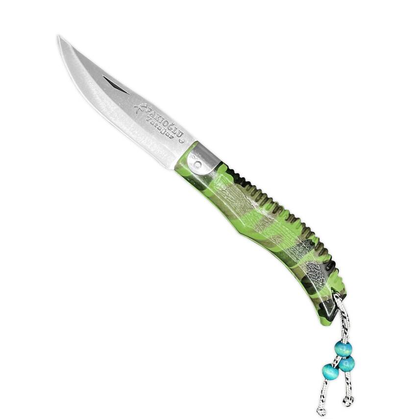 Savex Fakıoğlu Outdoor Büyük Boy Kamp Çakısı - Yeşil Desenli İpli Model - 1