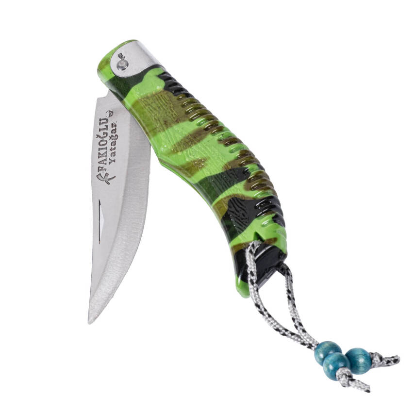 Savex Fakıoğlu Outdoor Büyük Boy Kamp Çakısı - Yeşil Desenli İpli Model - 4