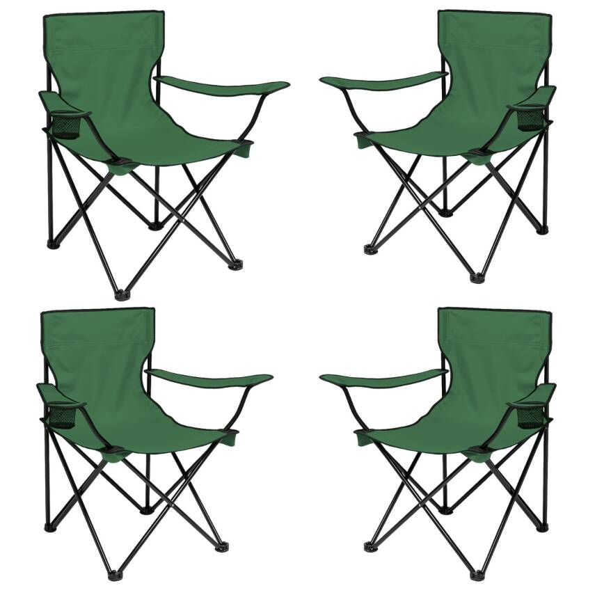 4 Adet Katlanır Kamp Sandalyesi - Piknik Plaj Sandalyesi - (DY.001) - Haki - Taşıma Çantalı - 1