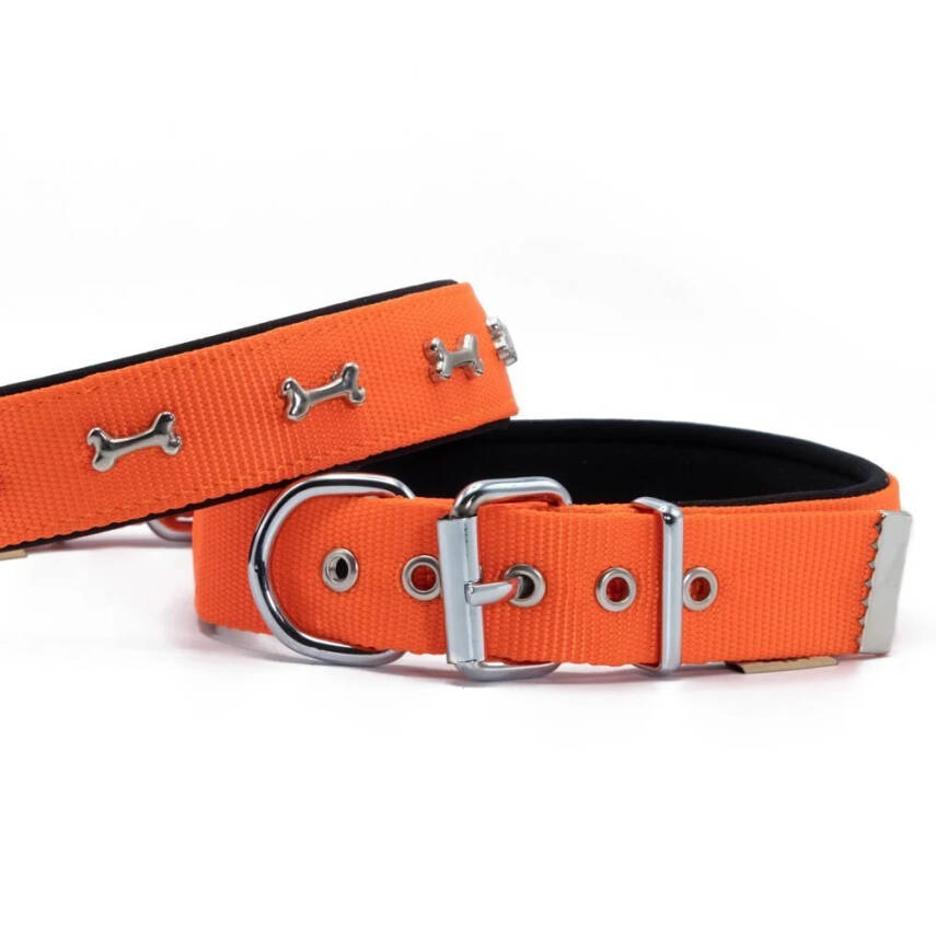 Savex Köpek Gezdirme Turuncu Dokuma Konforlu Kemikli Boyun Tasması - Doggie Model - 1