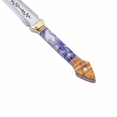 Savex Mor Epoksi Saplı Çift Bıçaklı Çerkes Kaması - Hakiki Deri Kılıflı Özel Model - 5