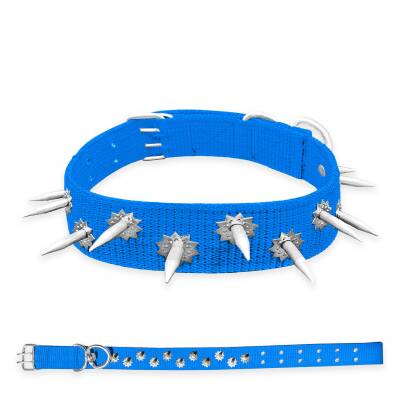 Savex Pet Güçlü Dokuma Çivili Lacivert Köpek Gezdirme Boyun Tasması - 4x70cm - 1