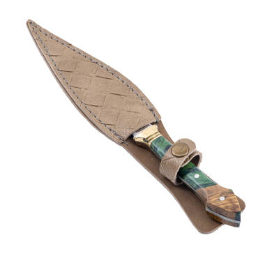 Savex Yeşil Epoksi Kabzalı Çift Bıçaklı Çerkes Kaması - Hakiki Deri Kılıflı Özel Model - 2