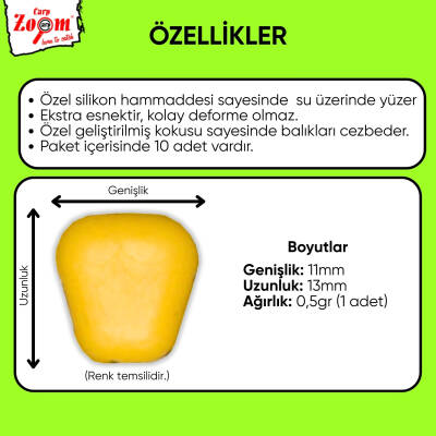 Yüzen Silikon Mısır Yem - Yüzen Sazan Mısırı - Midi - 10 Adet - Vanilya Kokulu - 3