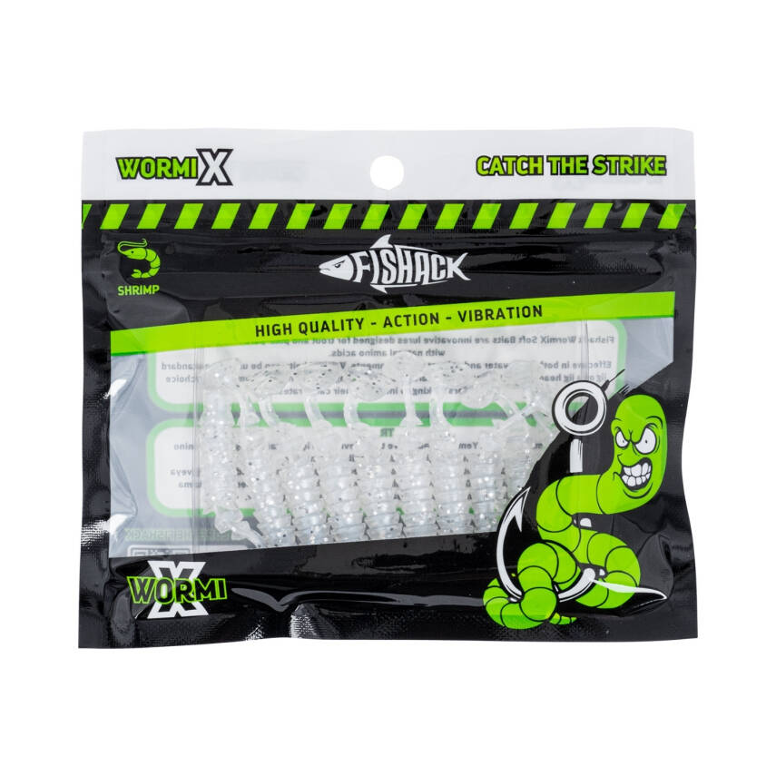 Silikon Kurt Yem - 1,5g 45mm - Fishack - 10 Adet - Simli Beyaz - Karides Kokulu - 4