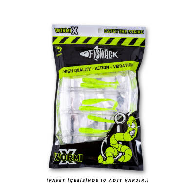 Silikon Kurt Yem - 1,1g 55mm - Fishack Wormix - 1 Adet - UV - Fluo Green - Karides Kokulu - 5