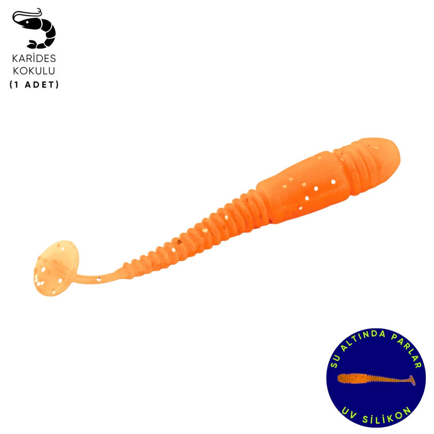 Silikon Kurt Yem - 1,1g 55mm - Fishack Wormix - 1 Adet - UV - Turuncu - Karides Kokulu - 1