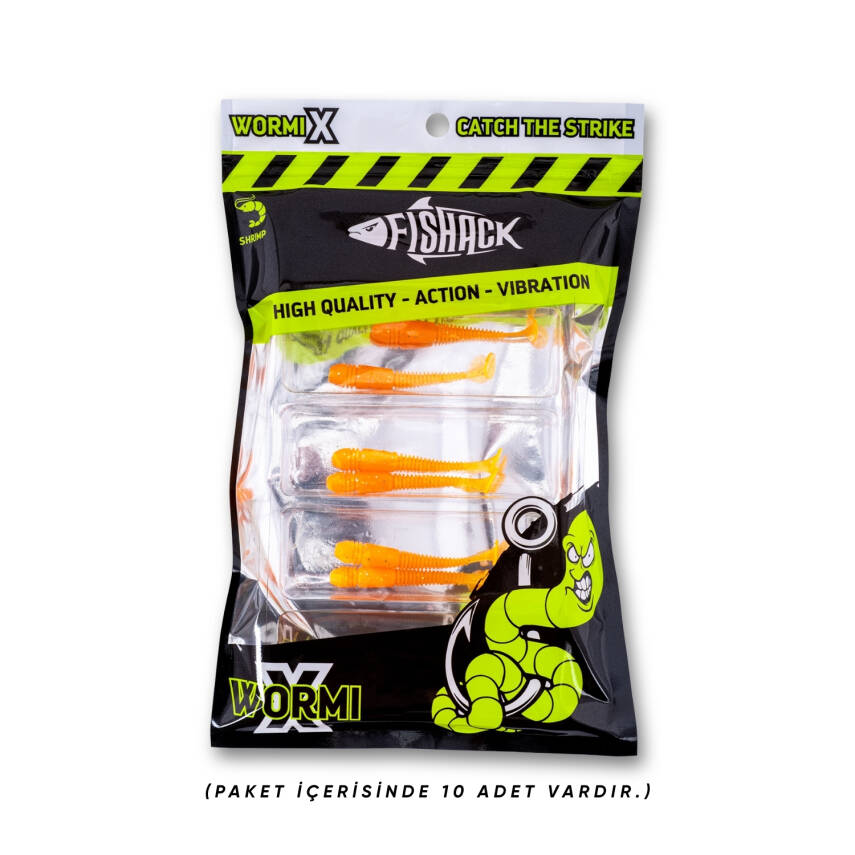 Silikon Kurt Yem - 1,1g 55mm - Fishack Wormix - 1 Adet - UV - Turuncu - Karides Kokulu - 5