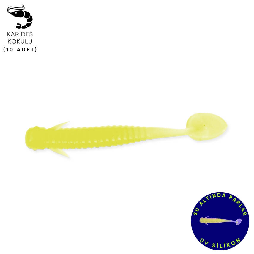 Silikon Kurt Yem - 1g 50mm - Fishack Wormix - 10 Adet - Fluo Green - UV Silikon - 1