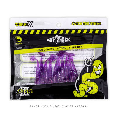 Silikon Kurt Yem - 1g 50mm - Fishack Wormix - 10 Adet - Purple - UV Silikon - 5