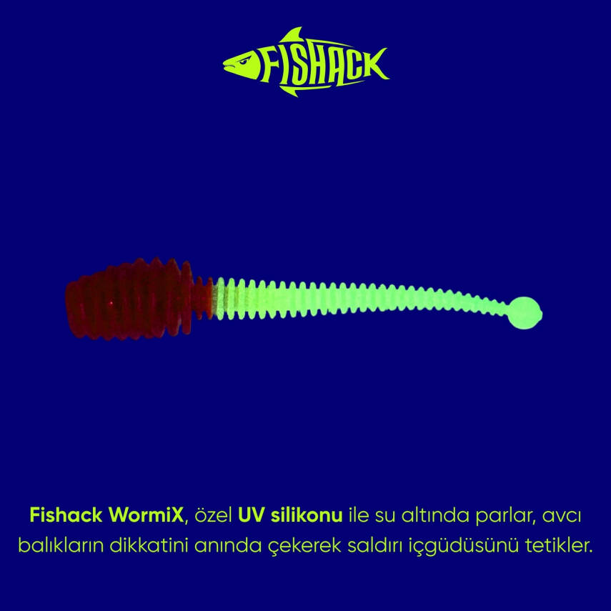 Silikon Kurt Yem - 2,1g 70mm - Fishack Wormix - 1 Adet - Kırmızı/Beyaz - Karides Kokulu - 2