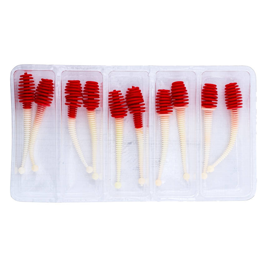 Silikon Kurt Yem - 2,1g 70mm - Fishack Wormix - 1 Adet - Kırmızı/Beyaz - Karides Kokulu - 4