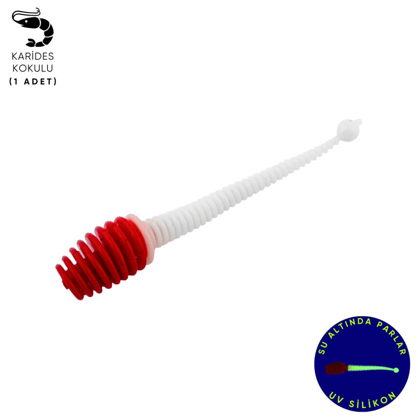 Silikon Kurt Yem - 2,1g 70mm - Fishack Wormix - 1 Adet - Kırmızı/Beyaz - Karides Kokulu - 1