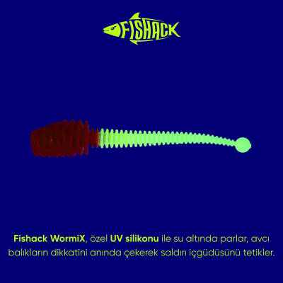 Silikon Kurt Yem - 2,1g 70mm - Fishack Wormix - 1 Adet - Kırmızı/Beyaz - Karides Kokulu - 2