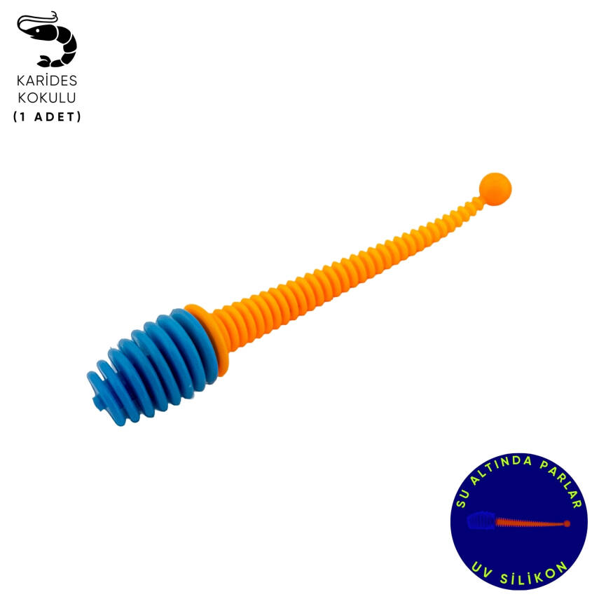 Silikon Kurt Yem - 2,1g 70mm - Fishack Wormix - 1 Adet - Mavi/Turuncu - Karides Kokulu - 1