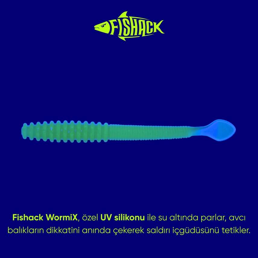 Silikon Kurt Yem - 2,2g 87mm - Fishack Wormix - Fluo Green - UV Silikon - 3