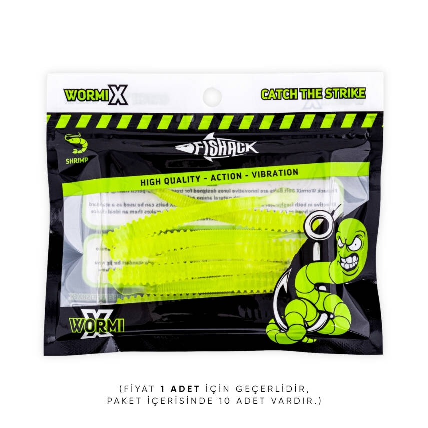 Silikon Kurt Yem - 2,2g 87mm - Fishack Wormix - Fluo Green - UV Silikon - 5