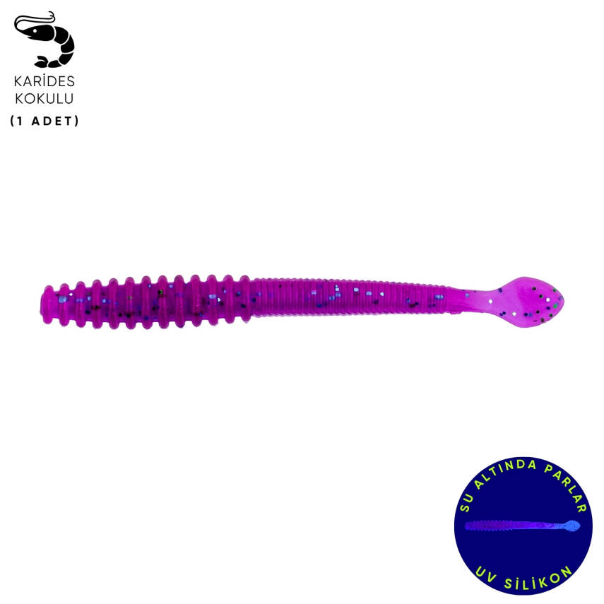 Silikon Kurt Yem - 2,2g 87mm - Fishack Wormix - Purple - UV Silikon - 1