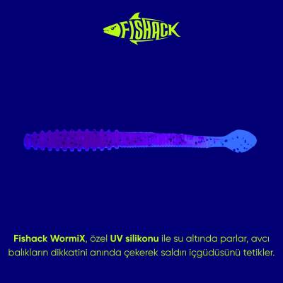 Silikon Kurt Yem - 2,2g 87mm - Fishack Wormix - Purple - UV Silikon - 3