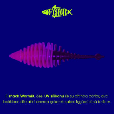 Silikon Kurt Yem - 3g 65mm - Fishack Wormix - 1 Adet - Pembe/Siyah - Karides Kokulu - 2