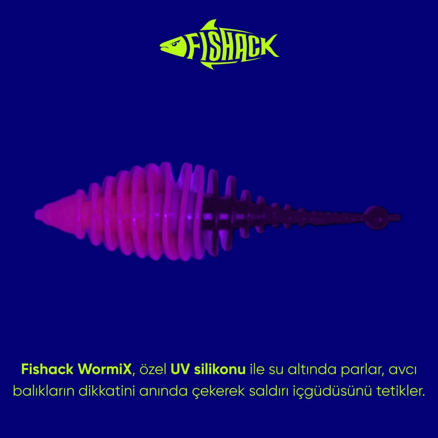 Silikon Kurt Yem - 3g 65mm - Fishack Wormix - 1 Adet - Pembe/Siyah - Karides Kokulu - 2