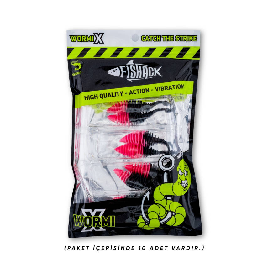 Silikon Kurt Yem - 3g 65mm - Fishack Wormix - 1 Adet - Pembe/Siyah - Karides Kokulu - 5