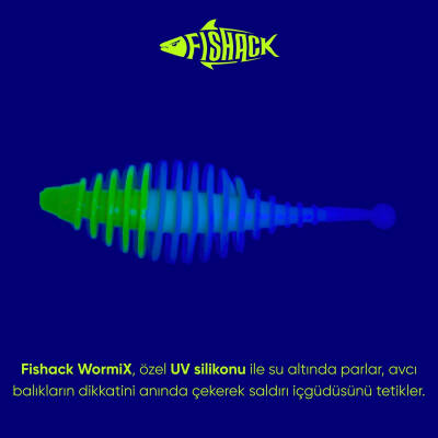 Silikon Kurt Yem - 3g 65mm - Fishack Wormix - 1 Adet - Yeşil/Beyaz - Karides Kokulu - 2
