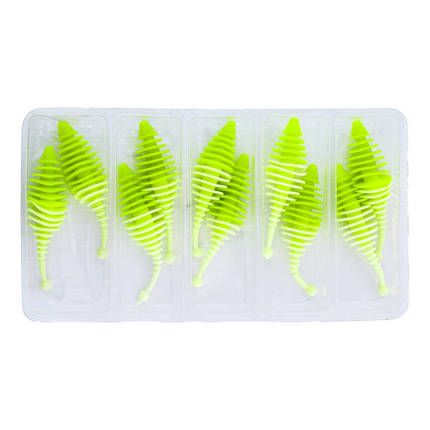 Silikon Kurt Yem - 3g 65mm - Fishack Wormix - 1 Adet - Yeşil/Beyaz - Karides Kokulu - 4