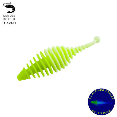 Fishack Wormix Silikon Kurt Yem - 3g 65mm - Yeşil/Beyaz - Karides Kokulu - 1