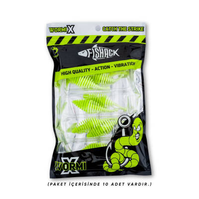 Fishack Wormix Silikon Kurt Yem - 3g 65mm - Yeşil/Beyaz - Karides Kokulu - 5