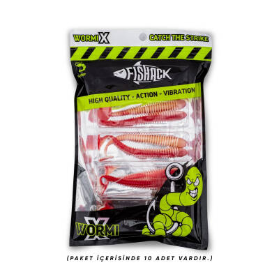 Silikon Kurt Yem - 4,2g 105mm - Turna/Levrek Silikonu - 1 Adet - Kırmızı/Beyaz - Karides Kokulu - 4