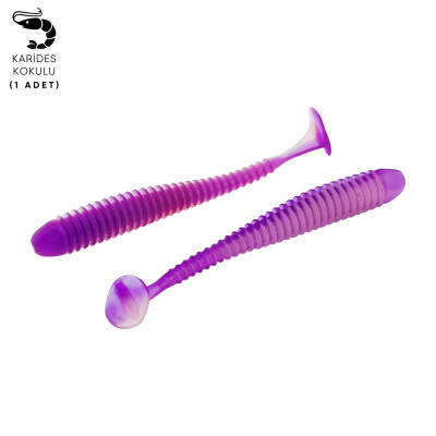Silikon Kurt Yem - 4,2g 105mm - Turna/Levrek Silikonu - 1 Adet - Mor/Beyaz - Karides Kokulu - 1