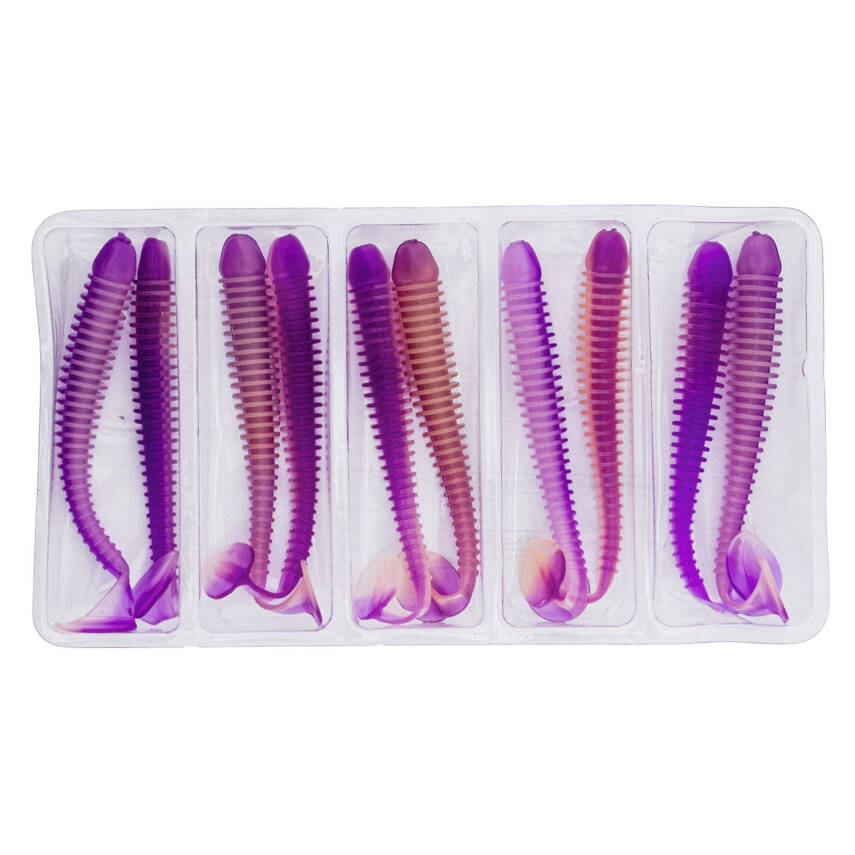 Silikon Kurt Yem - 4,2g 105mm - Turna/Levrek Silikonu - 1 Adet - Mor/Beyaz - Karides Kokulu - 3