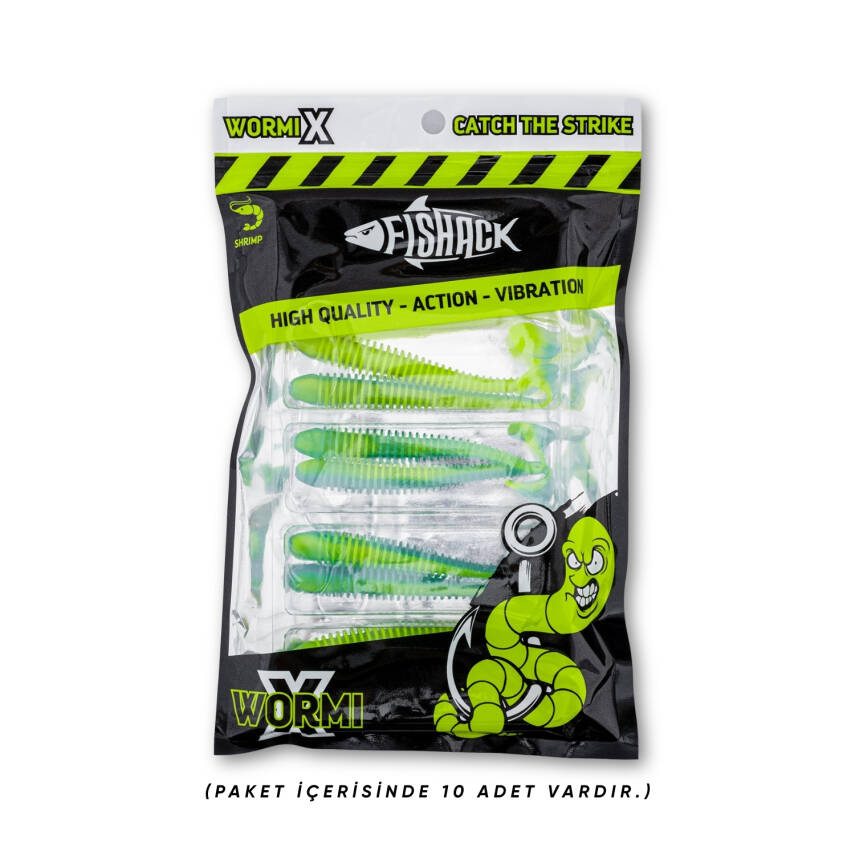 Silikon Kurt Yem - 4,2g 105mm - Turna/Levrek Silikonu - Mavi/Yeşil - Karides Kokulu - 5