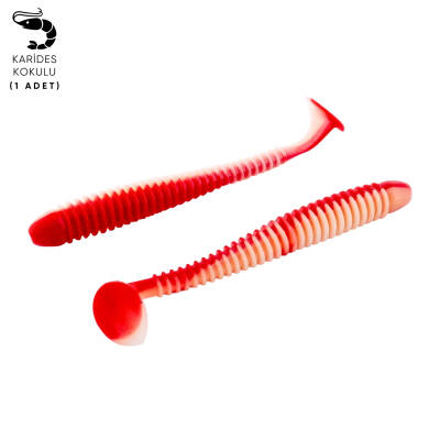 Silikon Kurt Yem - 4,2g 105mm - Turna/Levrek Silikonu - 1 Adet - Kırmızı/Beyaz - Karides Kokulu - 1