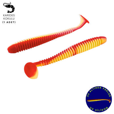 Silikon Kurt Yem - 4,2g 105mm - Turna/Levrek Silikonu - 1 Adet - Kırmızı/Sarı - Karides Kokulu - 1